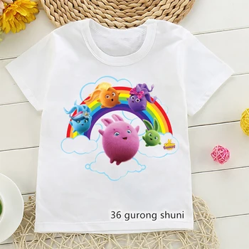 2022 Детская футболка, Милые Кавайные Футболки с изображением Солнечных зайчиков с Мультяшным принтом для девочек, Летняя забавная футболка Для мальчиков, Модная Рубашка Для малышей, Топы