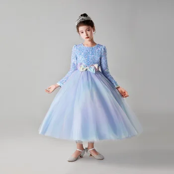 Платье принцессы для девочек, Большое Детское платье с длинными рукавами и блестками, Платье для выступления Ведущей Для подростков, Юбка-пачка