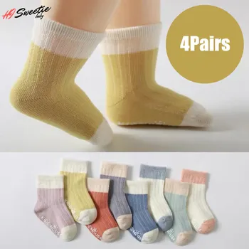 4 пары детских носков, хлопковые нескользящие носки Four Seasons для новорожденных, Детские носки для маленьких мальчиков, детские носки для девочек 0-36 месяцев
