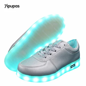 7ipupas матовые серебристо-золотые светодиодные светящиеся кроссовки, обувь с подсветкой для мальчиков и девочек, неоновые повседневные диско-светящиеся кроссовки на шнуровке Eur 30-44