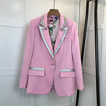 Высококачественная новейшая мода 2023, модный Стиль, женская Милая подкладка с цветочным рисунком на одной пуговице, Розовый блейзер, верхнее пальто