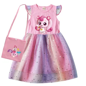 Летняя новинка 2023 года! Одежда для подростков, детские летние платья принцессы с короткими рукавами для маленьких девочек, праздничное платье для девочек
