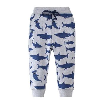 Спортивные штаны с тиграми для мальчиков 2-7 лет, детская одежда, детские брюки с рисунком животных на шнурке полной длины