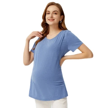 Топы для беременных, летние женские футболки с коротким рукавом для беременных, повседневные футболки для беременных, элегантные женские топы, женская одежда в складку