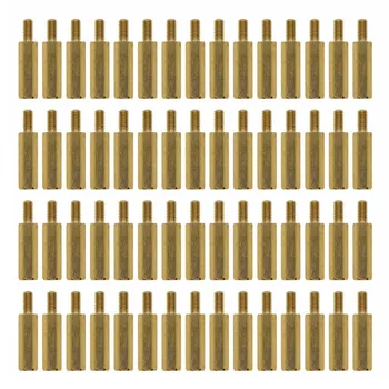 500шт Шестигранная мужская и женская M2 * 6 + 3 мм латунная распорка с шестигранной шпилькой, полые стойки L = 6 мм