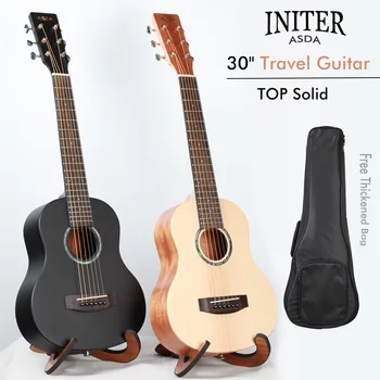INITER top Твердая 30-дюймовая дорожная гитара Высококачественная еловая гитара с бесплатной сумкой