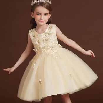 Детское Элегантное Сетчатое платье принцессы, платья для девочек на свадьбу, вечернюю вечеринку, платье с вышивкой для девочек в цветочек, одежда для девочек