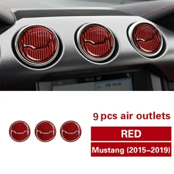 Красная Накладка Центрального вентиляционного отверстия из настоящего Углеродного волокна для Ford Mustang 2015-19