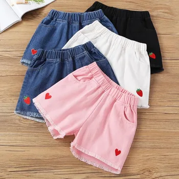 Джинсовые шорты для девочек, Летние милые короткие штаны для подростков, Детская пляжная одежда, Детские шорты для девочек