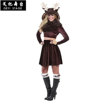 новый рождественский костюм оленя для малыша, веселый рождественский костюм оленя, одежда для косплея, забавное животное для женщин, зимняя одежка с капюшоном