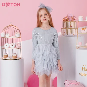 Платье для девочек DXTON с длинными рукавами, вечерние платья-пачки Принцессы для девочек, Элегантное детское платье с блестками, Костюм для девочек на День рождения 2023