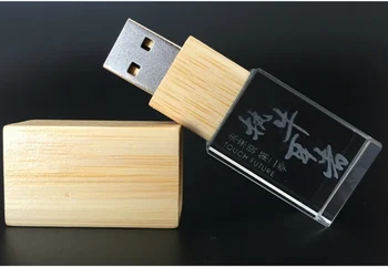 Новый креативный Пользовательский ЛОГОТИП Деревянный Wood Crystal USB 2.0 Memory Flash Stick Pen Drive 4GB 8GB 16GB 32GB свадебный подарочный флэш-накопитель
