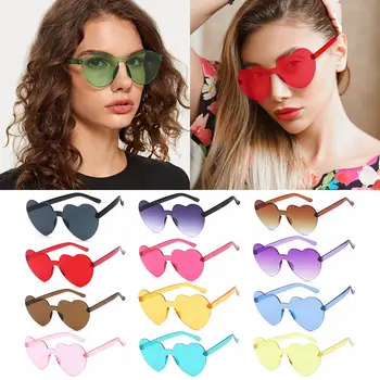 Солнцезащитные очки в форме сердца Солнцезащитные очки без оправы для женщин очки в форме сердца модные прозрачные очки ярких цветов аксессуары для вечерних костюмов