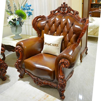 Королевская винтажная стильная мебель из массива дерева, диван из натуральной кожи, гарнитур для гостиной