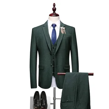(Куртки + жилет + брюки) Высококачественный мужской хлопковый костюм для жениха, Свадебный костюм, смокинг, Лучший мужской приталенный деловой костюм для жениха, 3 предмета, S-3XL