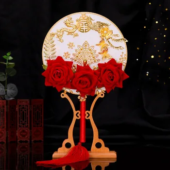 NiuShuya/ Новый Модный Свадебный Веер с букетом красных Роз, китайские свадебные украшения ручной работы, Круглые веера