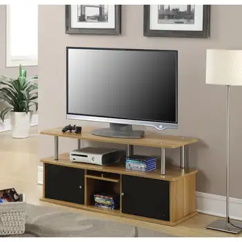Подставка для телевизора с 3 шкафами для хранения и полкой для телевизоров до 50 дюймов, светлый дуб