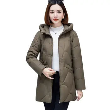 Модная пуховая куртка с хлопковой подкладкой, женское пальто 2023, новинка осени-зима, Элегантное длинное утепленное пальто Parker с капюшоном