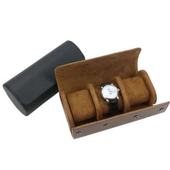 Бесплатный Индивидуальный Рулон для часов из искусственной кожи, мужской держатель для часов С выдвижным органайзером, Мужской Дисплей для часов с 3 слотами, коробка для хранения