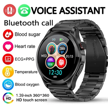 Новые Мужские Смарт-Часы Неинвазивный Уровень глюкозы в крови Bluetooth Вызов 360 *360 HD Экран ЭКГ Температура тела SOS Кровяное давление Сон