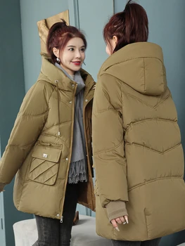Новая Зимняя женская куртка, Теплые толстые парки, Куртки с капюшоном и хлопковой подкладкой, Корейская одежда, Стеганое пальто, Женская Верхняя одежда, Уличная одежда