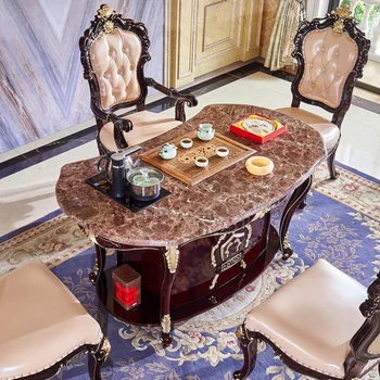 Комбинация чайного столика и стула из массива дерева, мраморный чайный столик кунг-фу, офисный балкон, чайный столик, американский стиль