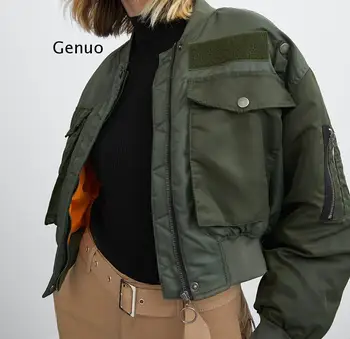 Осенняя женская куртка-бомбер Армейского зеленого цвета С теплыми карманами на молнии, зимнее пальто, Женская куртка, Парки, Женская Chaqueta Mujer