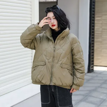 Зимняя женская куртка, Стеганое короткое пальто с длинным рукавом, Легкая пуховая хлопковая куртка со стоячим воротником, Корейская модная верхняя одежда