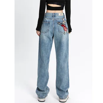 Женские джинсы, Тренд 2023, Уличная одежда Y2k, Корейская мода, Прямые Джинсы, Женская Одежда с высокой талией, Винтажные брюки