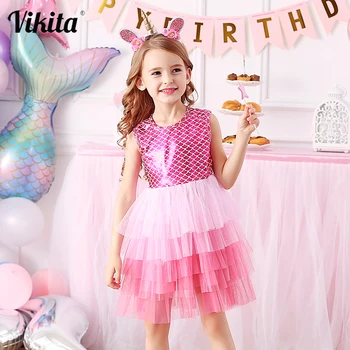 VIKITA, кружевное многослойное платье для девочек, платья для выпускного вечера принцессы малышей, детское платье-пачка, детская летняя одежда без рукавов