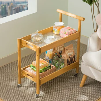 Бамбуковая тележка-Стеллаж Напольный для Кухни, гостиной, Передвижной Прикроватный стеллаж для хранения закусок