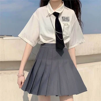 Униформа JK, летние костюмы в корейском стиле, Комплекты платьев, Свободная рубашка с коротким рукавом, плиссированные юбки с высокой талией, Комплект из двух предметов, женская одежда