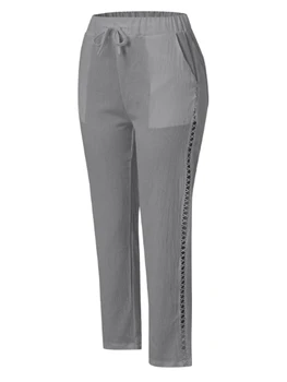 Женские укороченные брюки свободного кроя из льняной смеси с эластичным поясом, с боковыми карманами и широкими штанинами