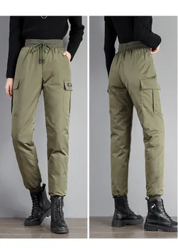 2023 Новые Пуховые брюки, зимняя мода, Плюшевые утолщенные Свободные женские брюки Harun с эластичным ремешком, Теплые брюки, Женские брюки