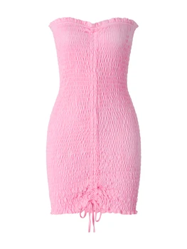 Женское облегающее платье, мини-платье без рукавов с открытой спиной, плиссированное платье на шнурке для клубной вечеринки