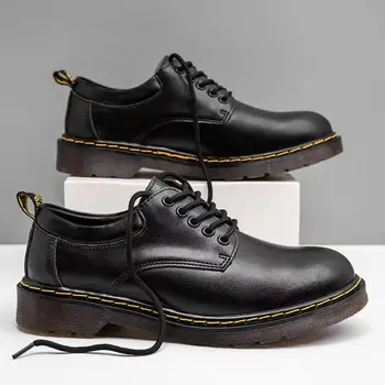 Высококачественные Мужские кроссовки, Повседневная рабочая обувь из натуральной кожи, толстая подошва, мужские черные Слипоны, Дышащая мужская обувь на плоской подошве