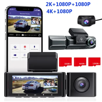 M550 Dash Cam 3-канальный автомобильный видеорегистратор 4K + 1080P Автоматическая видеокамера Встроенный WiFi GPS с 64 ГБ/128 ГБ SD-картой ИК Ночного Видения