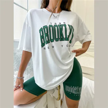 Футболка Оверсайз 1898, Бруклин, Нью-Йорк, с буквенным принтом, Приталенная Женская футболка, Винтажная простая одежда, женская футболка