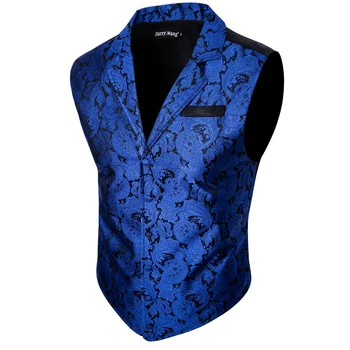 Синий мужской однобортный шелковый жилет с пестрым воротником, новое поступление, осенний мужской костюм без рукавов, жилет Barry.Дизайнер Wang