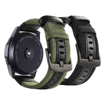 20-22 мм Армейский Зеленый Нейлоновый Кожаный Ремешок для Samsung Galaxy Watch Active 2 4246 мм Gear S2 S3 Amazfit Huawei watch GT2 Сменный Ремешок