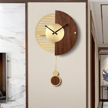Настенные часы из орехового дерева, легкие, роскошные модные часы для гостиной, современные новые китайские простые часы, настенный столик