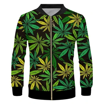 OGKB зеленые листья, мужские куртки на молнии с 3D принтом, harajuku, сорняки, повседневная модная толстовка, дымчатый лист, забавный стиль, мужское спортивное пальто