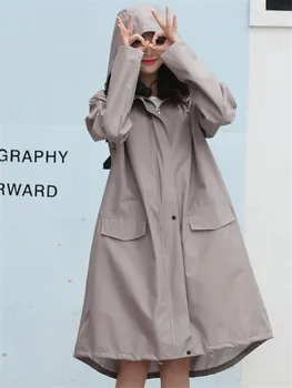 Длинный непромокаемый плащ, женский водонепроницаемый дождевик на молнии, стильный дождевик с капюшоном, куртка, женский плащ, размер XXL