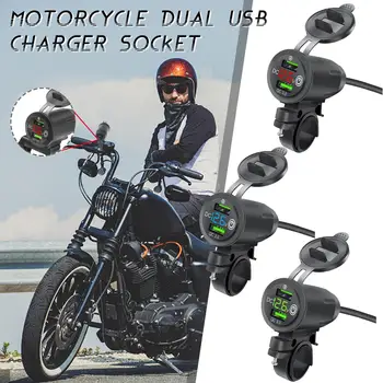 Мотоциклетный руль Двойной QC3.0 Быстрая зарядка USB зарядное устройство Вольтметр С переключателем для мобильного мотокросса Водонепроницаемый