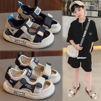 2023 Летние новые детские повседневные сандалии на нескользящей мягкой подошве для больших мальчиков с пляжной обувью Baotou