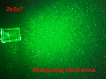 100ШТ 2x5x7 светодиод зеленого цвета 3,0 ~ 3,4 В 120 градусов 2*5*7 ММ прозрачная вода