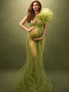 Прозрачные Сексуальные Платья для беременных на одно плечо, Платья для фотосессии беременных Женщин, Вечерний Халат, Тюлевые Платья