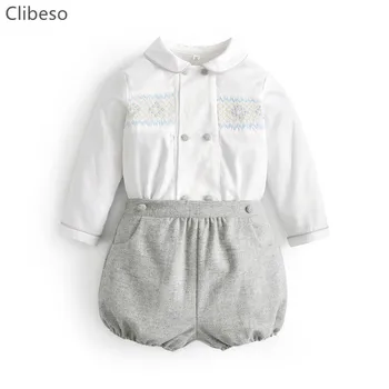 2023 Испанский Комплект Одежды Для Маленьких мальчиков, Детские Белые Рубашки с воротником 