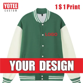 yotee20220 Новая Осенне-зимняя бейсбольная форма с ЛОГОТИПОМ и вышивкой на заказ, Фирменная куртка с ребристыми рукавами для студентов и подростков