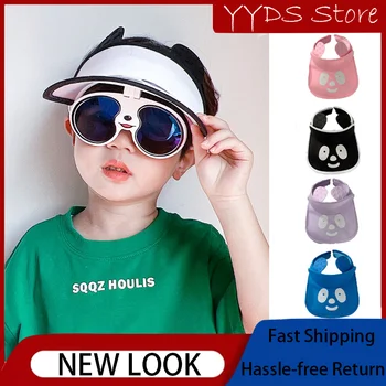 Детская шляпа с Мультяшной Пандой, Детские Солнцезащитные очки, Летняя Шляпа с Большими полями, Пустой цилиндр, Милая Детская Солнцезащитная Кепка